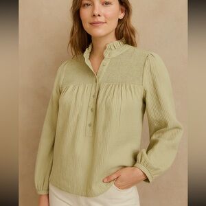 J.Crew NWOT Long-sleeve soft gauze garden top Pistachio size‎ Medium